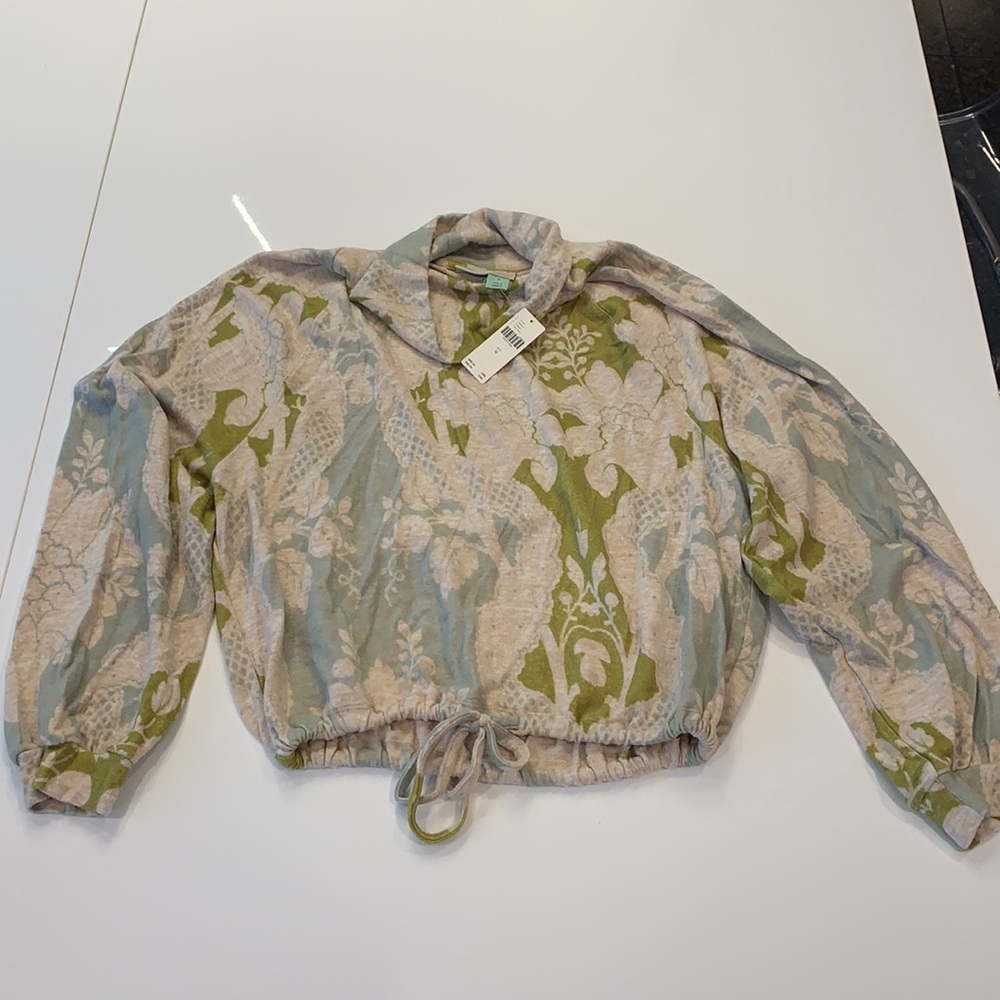 Anthropologie| Green and Cream Cowl Neck Sweater
